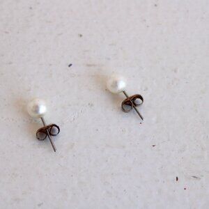 Vintage Earrings, White Faux Pearl Studs